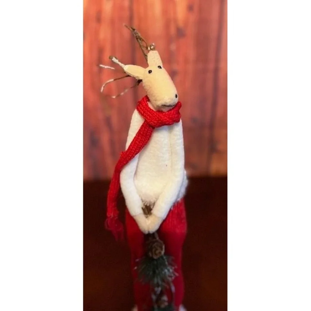 Christmas Whimsical Reindeer Set couple  Figurines  Red Scarf &‎ Pants holiday